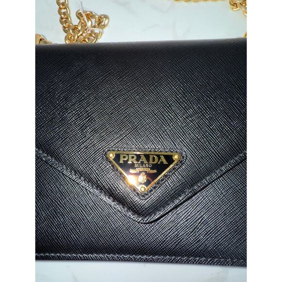 Prada Saffiano Leather Chain Wallet Black Gold Hardware - Picture 5 of 9